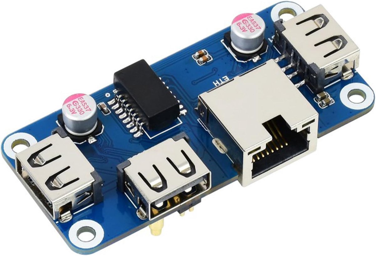 Ethernet USB Hub - Poort Uitbreiding - Raspberry Pi Zero - Directe Pogo Pin - Alleen Bord