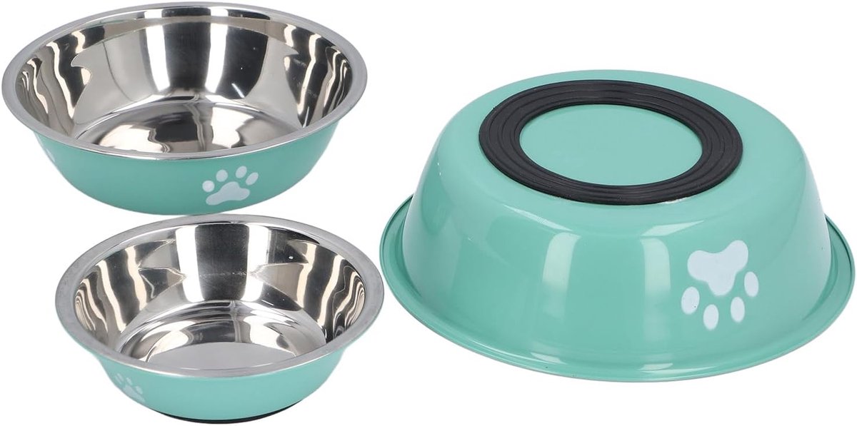 Hondenvoerbak Roestvrij Staal - Puppybak Antislip - Voeding Huisdieren - Geluidsdempende Voetjes - 3 Maten - Zilver