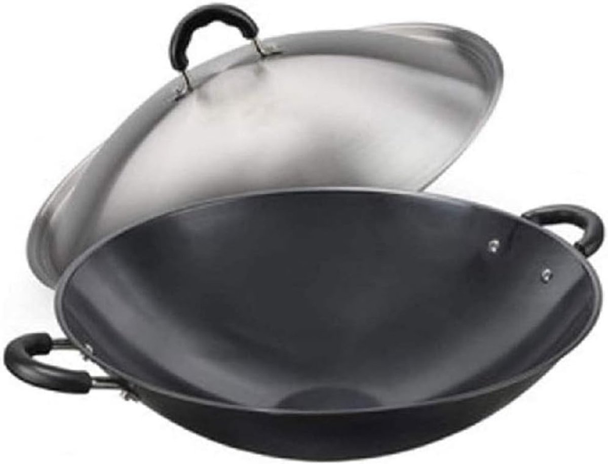 Inductie Wok - Braadpan met Deksel - Koken op Inductie - Verdikt Smeedijzer - Diameter 40cm - Zwart