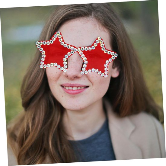 Frameloze Zonnebril - Modieuze Bril Ster - Feestelijk Accessoire - Bling Versiering - 15 x 14 x 7 cm - Rood — afbeelding 2