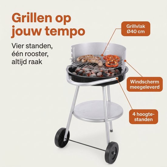 Lomera Houtskoolbarbecue - Houtskool BBQ - Barbecue op Wielen - Ronde Barbecue - Barbecue met Deksel - Verrijdbare Barbecue - Barbecue met Rooster - Verstelbaar Grillrooster - Halfronde Barbecue van Lomera — afbeelding 2