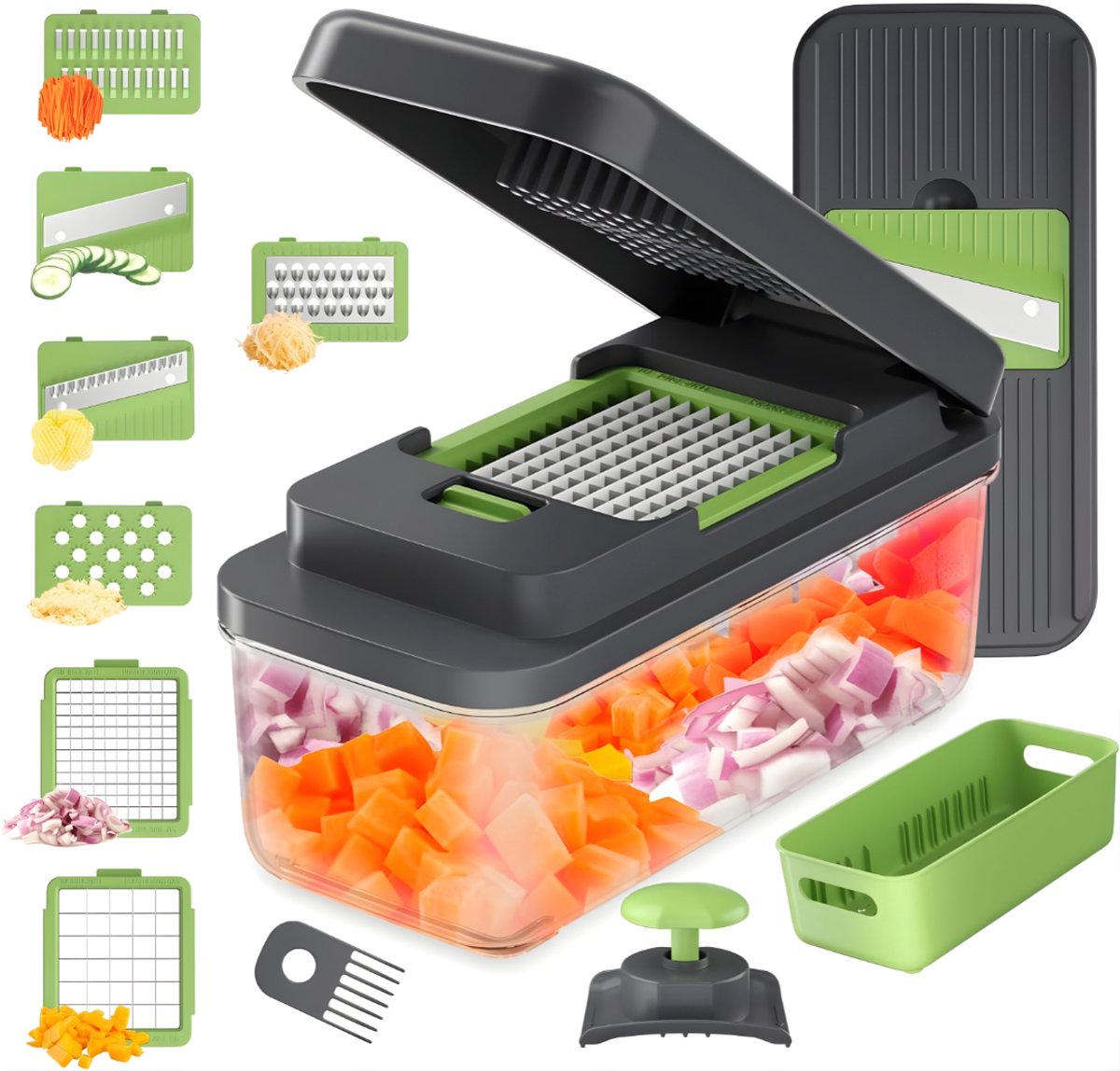 DnA® Mandoline - Groentesnijder - Groentensnijder - Groentesnijder Electrisch - Groentesnijder Handmatig - Zwart/Groen - 25cm x 12cm x 12cm