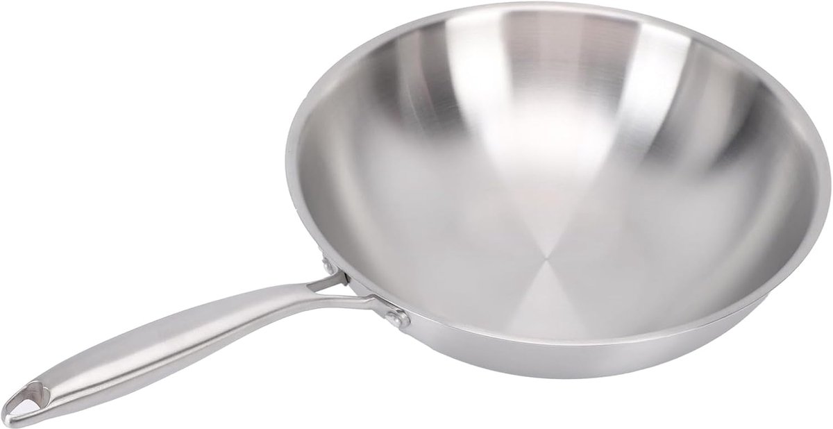 Roestvrijstalen Wok - Wokpan met handvat - Veelzijdig koken - Geschikt voor alle warmtebronnen - 34CM - Zilverkleurig
