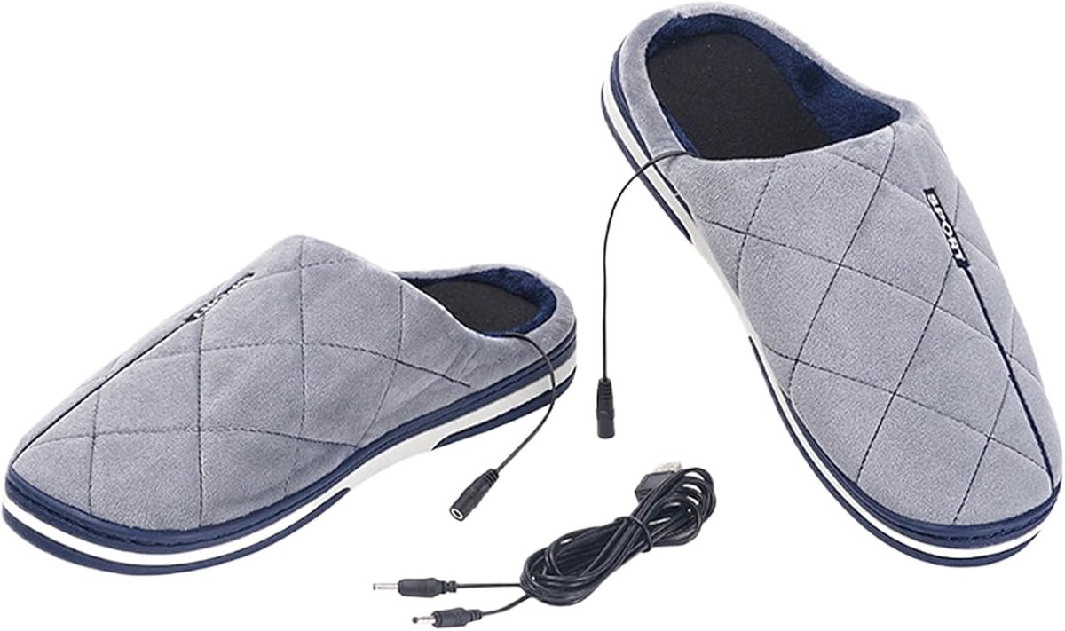 Elektrische Voetenwarmer - Verwarmd Pantoffel - Voeten Warm Houden - Zachte Fluweel Binnenvoering - Maat 36-48 - Grijs