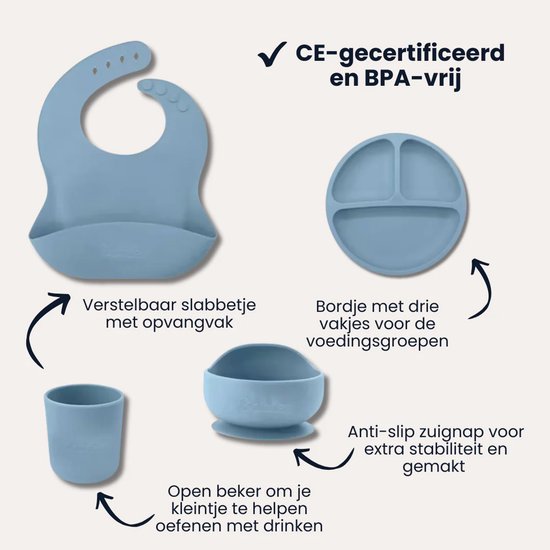 Babley Startbundel Baby-Led Weaning / Rapley-methode Blauw - Meegroeistoel, Spatmat, Siliconen Kinderserviesset & BLW Handboek - Compleet startpakket voor vaste voeding - 6–36 maanden van Merkloos — afbeelding 5