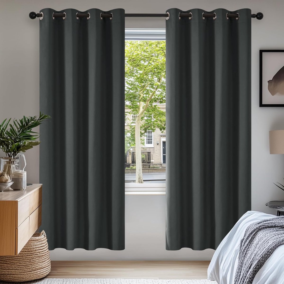 SNJY® Gordijnen Kant en Klaar met Haakjes - Vitrage Kant en Klaar met Haakjes - Gordijnen Verduisterend met Haakjes - 180 x 140 cm (H x B) - 2 Stuks - Donkergrijs