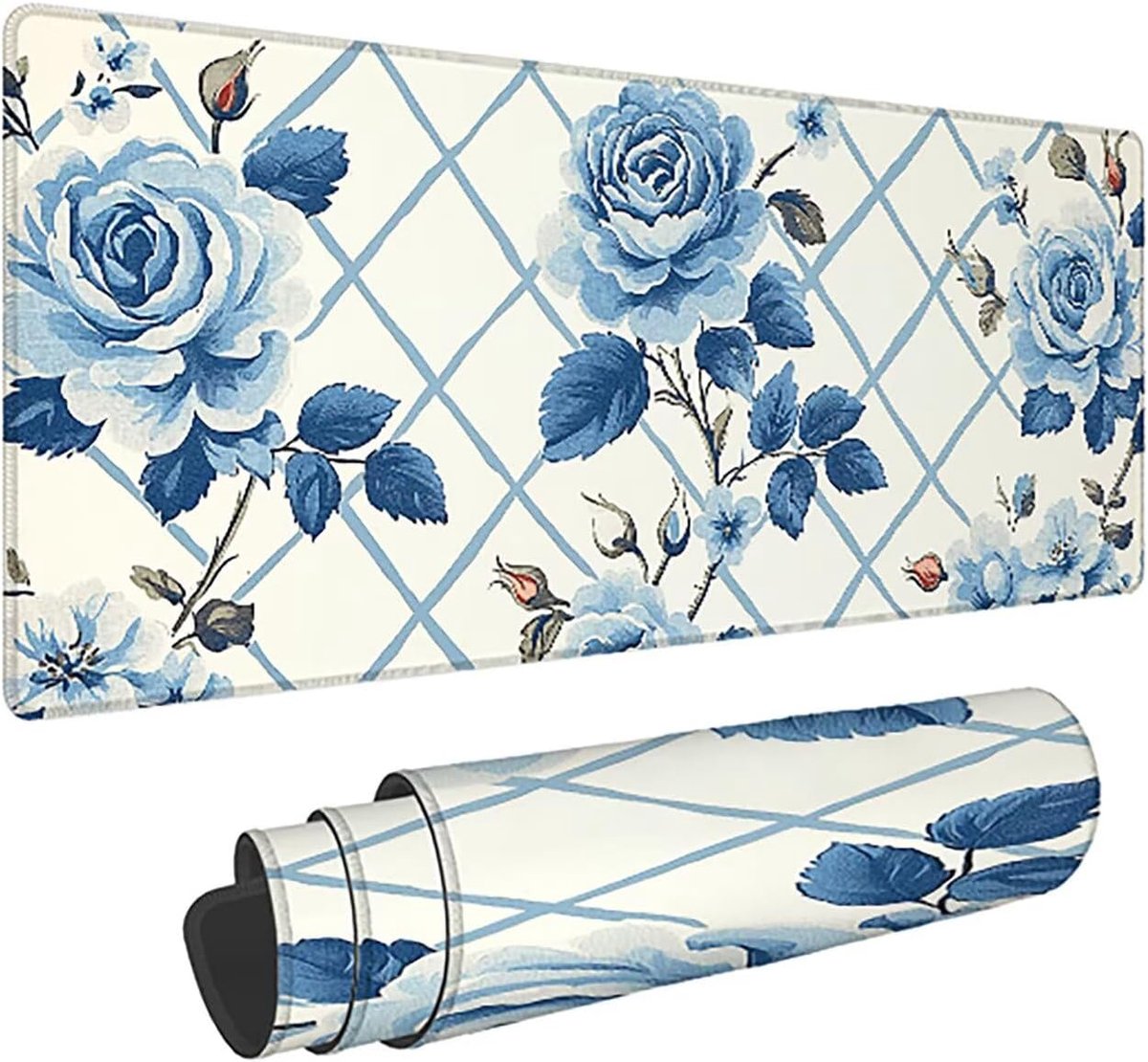 Bureauonderlegger - Grote muismat - Kantoor thuis - Anti-slip basis - 120x60cm - Beige bloemen
