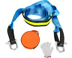 Sleepband 8000kg - 5 Meter - Blauw - Auto Noodhulp Kit - Reflecterende Sleeptouw met Handschoenen - Voor Off-road, Sneeuw & Modder