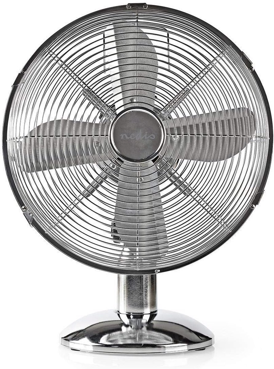 Metalen Tafelventilator - Persoonlijke Koeler - Verkoeling op Kantoor - Instelbare Luchtstroom - 30 cm Diameter - Chroom