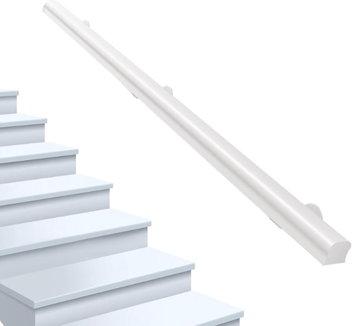Steun voor Trap - Leuning Handgreep - Veiligheid Binnen - Massief Hout Metaal - 30cm tot 450cm - Wit