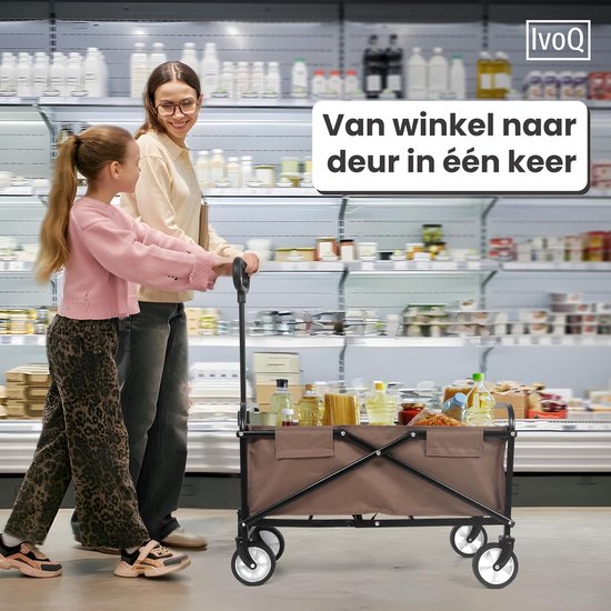 Opvouwbare Bolderkar - Stevige Transportkar - Strand Camping Tuin - Sterk Stalen Frame - Draagvermogen 80 kg - Bruin van Opvouwbare Bolderkar — afbeelding 2