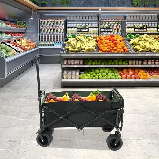Opvouwbare Bolderkar - Campingwagen Handwagen - Strand Tuin Winkel - 4 Wielen Met Rem - 90x50x55cm - Zwart Groen van Opvouwbare Bolderkar — afbeelding 5