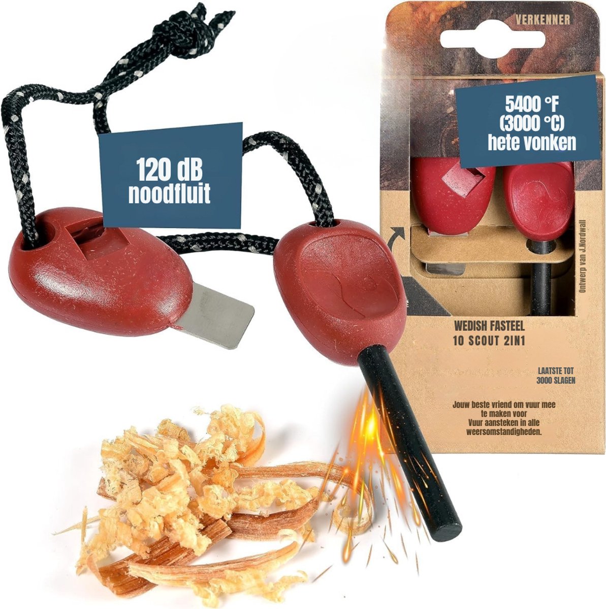 SVN® Fire kit - Firesteel - Vuurmaker - Rood - 24cm x 9cm x 3cm