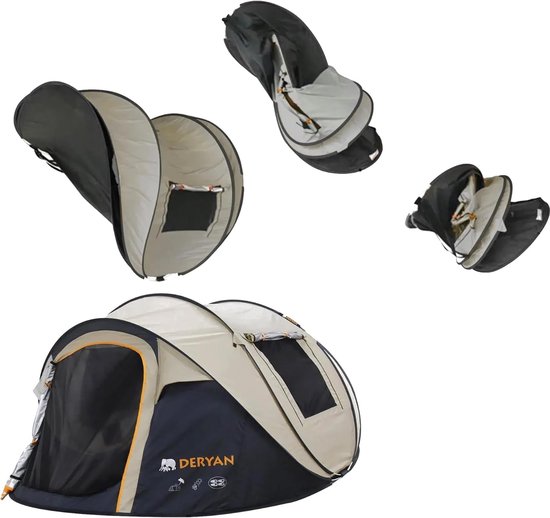 Pop-up Tent - Snel Opzetbaar - Kamperen Outdoor - Opbouw in 1 Seconde - 4 Personen 280cm - Zandkleurig — afbeelding 5