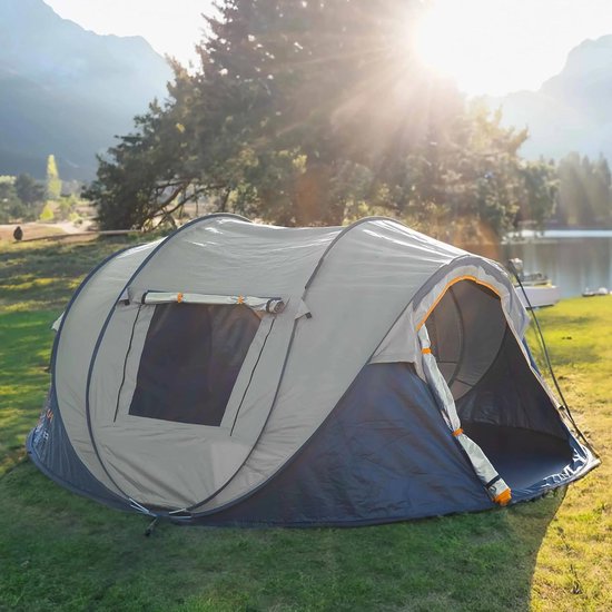 Pop-up Tent - Snel Opzetbaar - Kamperen Outdoor - Opbouw in 1 Seconde - 4 Personen 280cm - Zandkleurig — afbeelding 4
