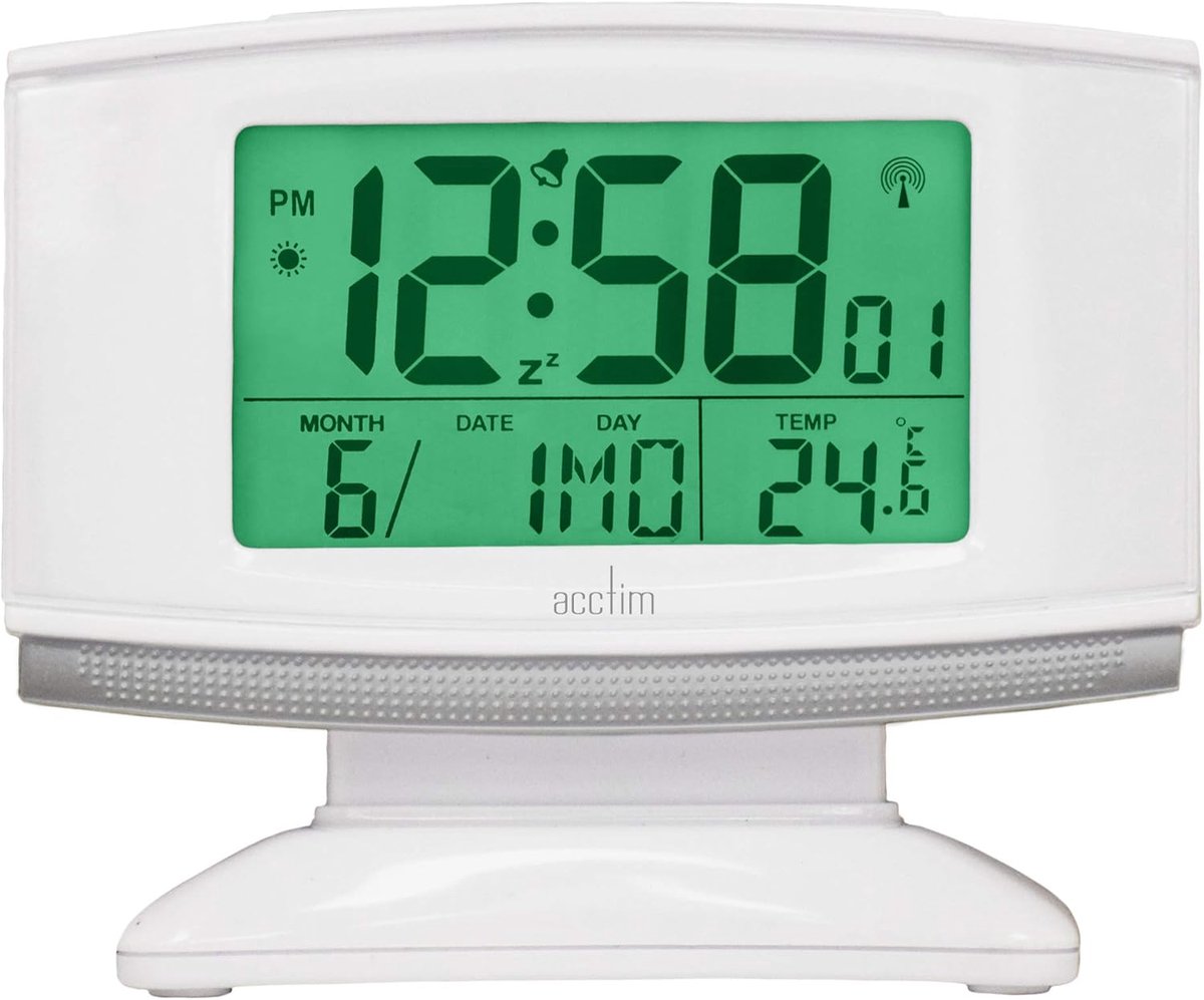 Radio Wekker - Slimme Klok - Automatisch Instellen - Smartlite Nachtverlichting - 12.6x10.3cm - Wit Zilver