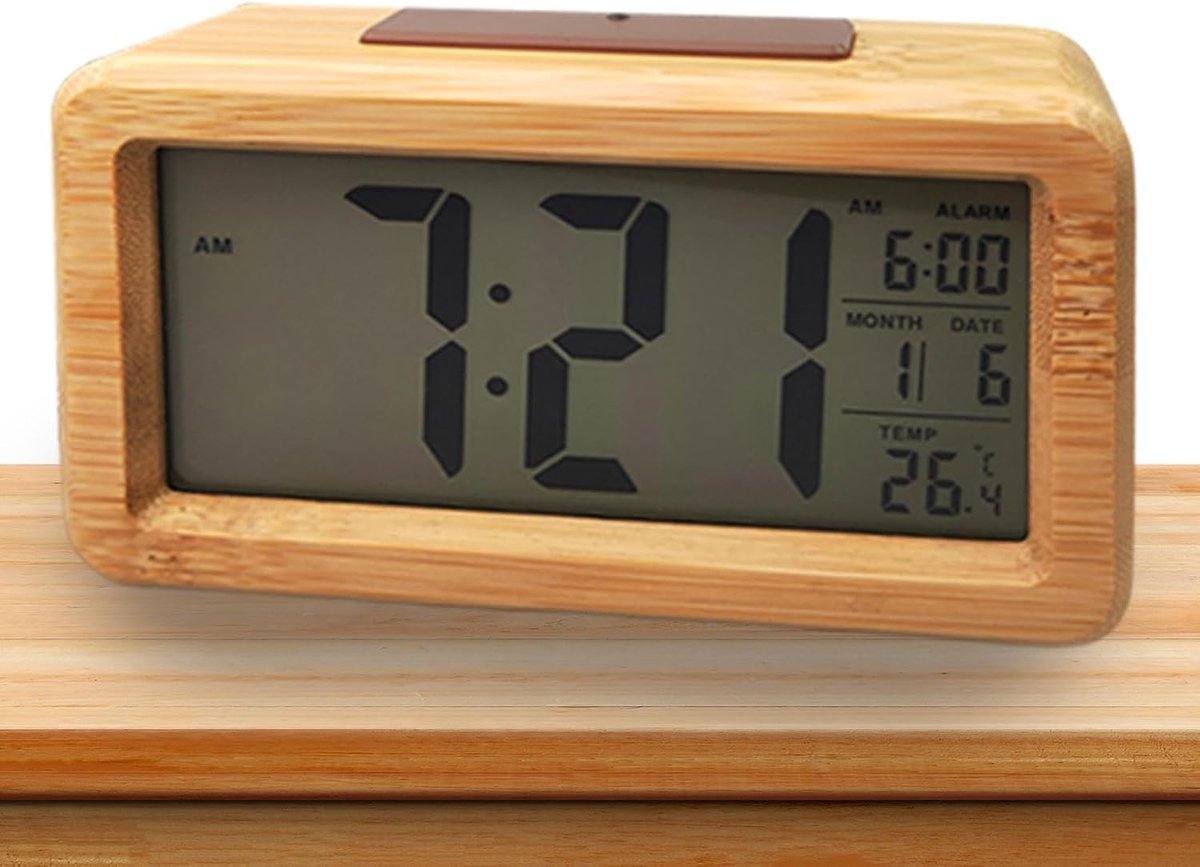 Houten Klok - Digitale Wekker - Slaapkamer Decoratie - Ingebouwde FM Radio - 9.2cm Breed - Meerkleurig