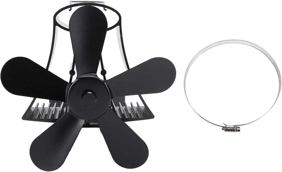 Kachelventilator - Warmte ventilator - Houtkachel Cirkulatie - Automatische Opwekking - 21x20x19 cm - Zwart