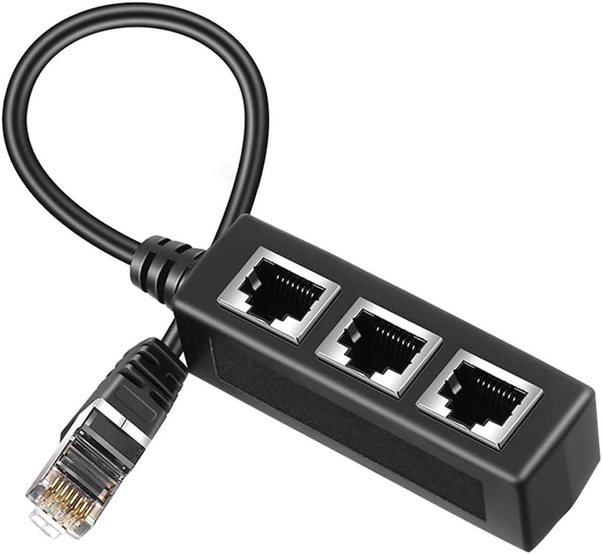 Ethernet Splitter Adapter - Netwerk Uitbreiding - Thuis Kantoor School - 1 Tot 3 Poorten - 12x8x2cm - Zwart