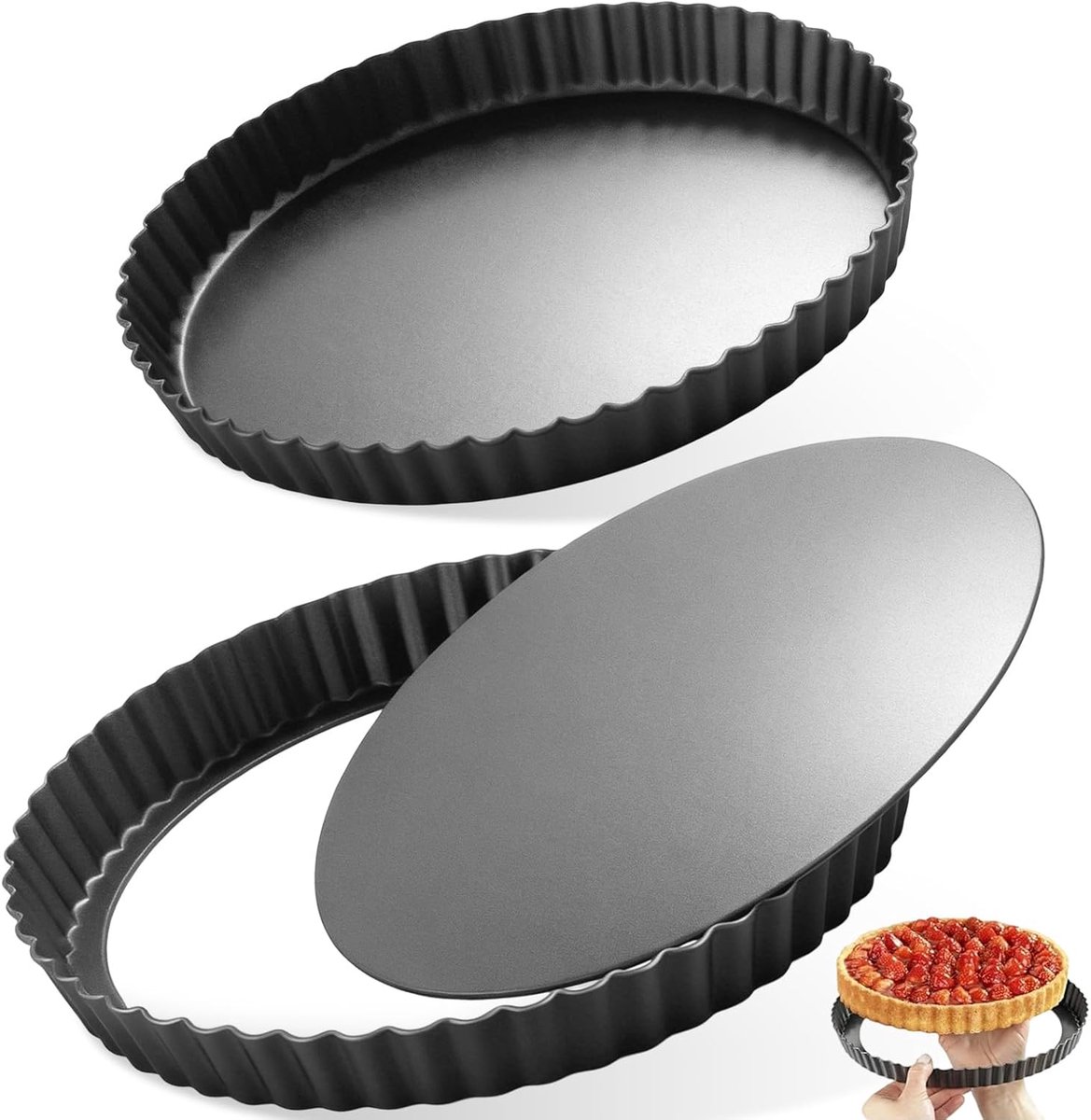 Taartvorm set - Quichevormen - Taarten bakken - Afneembare bodem - 22 en 28 cm - Donkergrijs