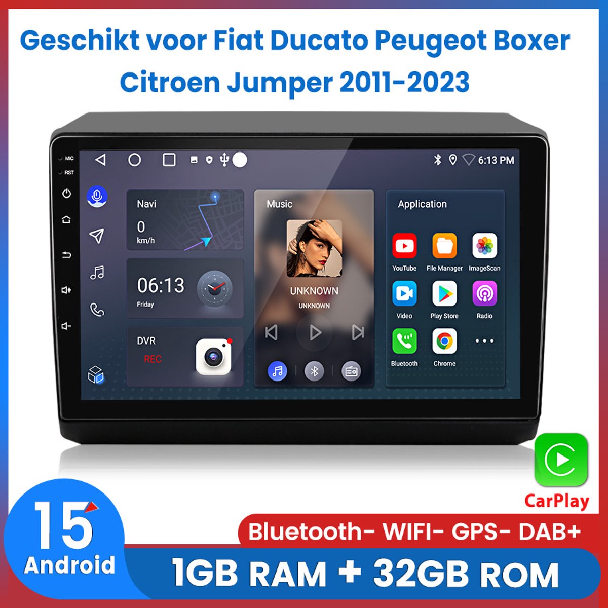 Awesafe Autoradio - Geschikt Voor Fiat Ducato / Peugeot Boxer / Citroen Jumper 2011 t/m 2023 - Draadloos Apple Carplay & Android Auto - Bluetooth & Wifi - Radio Scherm - RAM 1GB + ROM 32GB - GPS Navigatie RDS