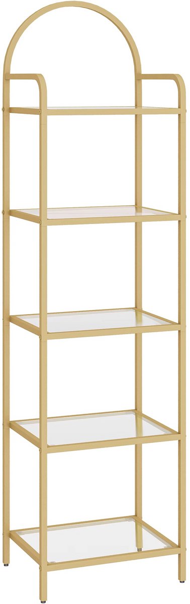 Naiz - Boekenkast - Metaal - Goudkleur - Glasplaten - 30 x 40 x 155 cm