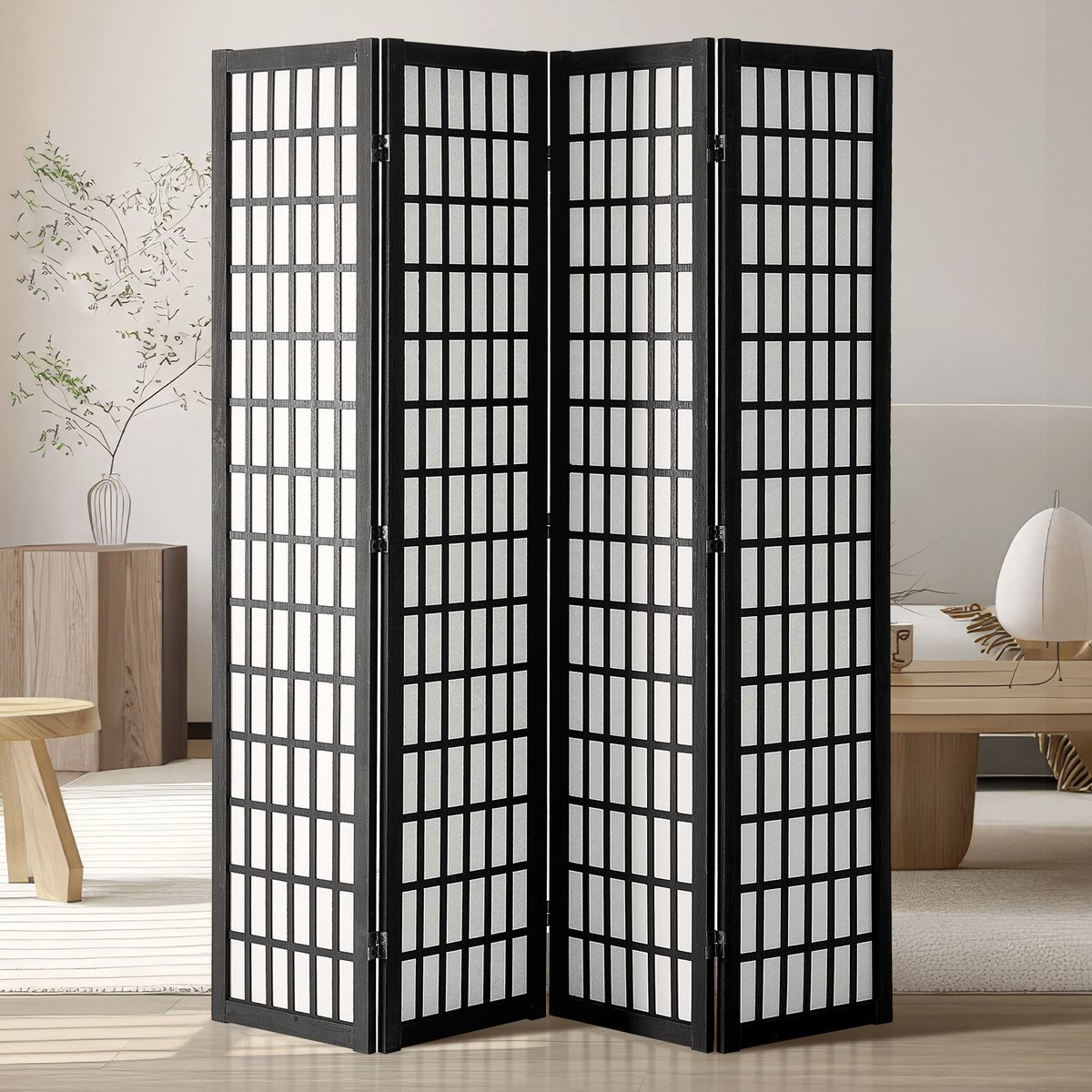 Vevor Kamerscherm Japans 4-Delig Kamerscheidingsscherm Houten Privacyscherm Zwart