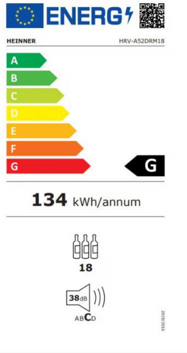 Heinner HRV-A52DRM18 Wijnkoelkast 55L voor 18 Flessen - afbeelding 2