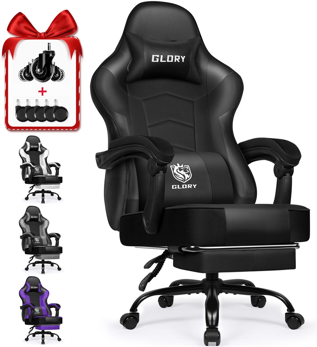 Hiaonyx Gaming Stoel 170° Verstelbaar Zwart met Voetsteun - Hiaonyx - €129,99