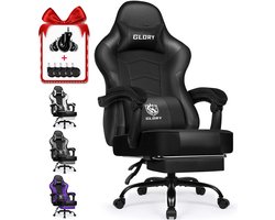 Hiaonyx Gaming Stoel - 170° Verstelbare Rugleuning - Inklapbare Voetsteun - Met stille wielen - Zwart