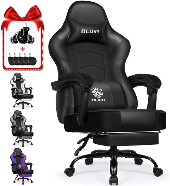 Hiaonyx Gaming Stoel 170° Verstelbaar Zwart met Voetsteun - Hiaonyx - €129,99