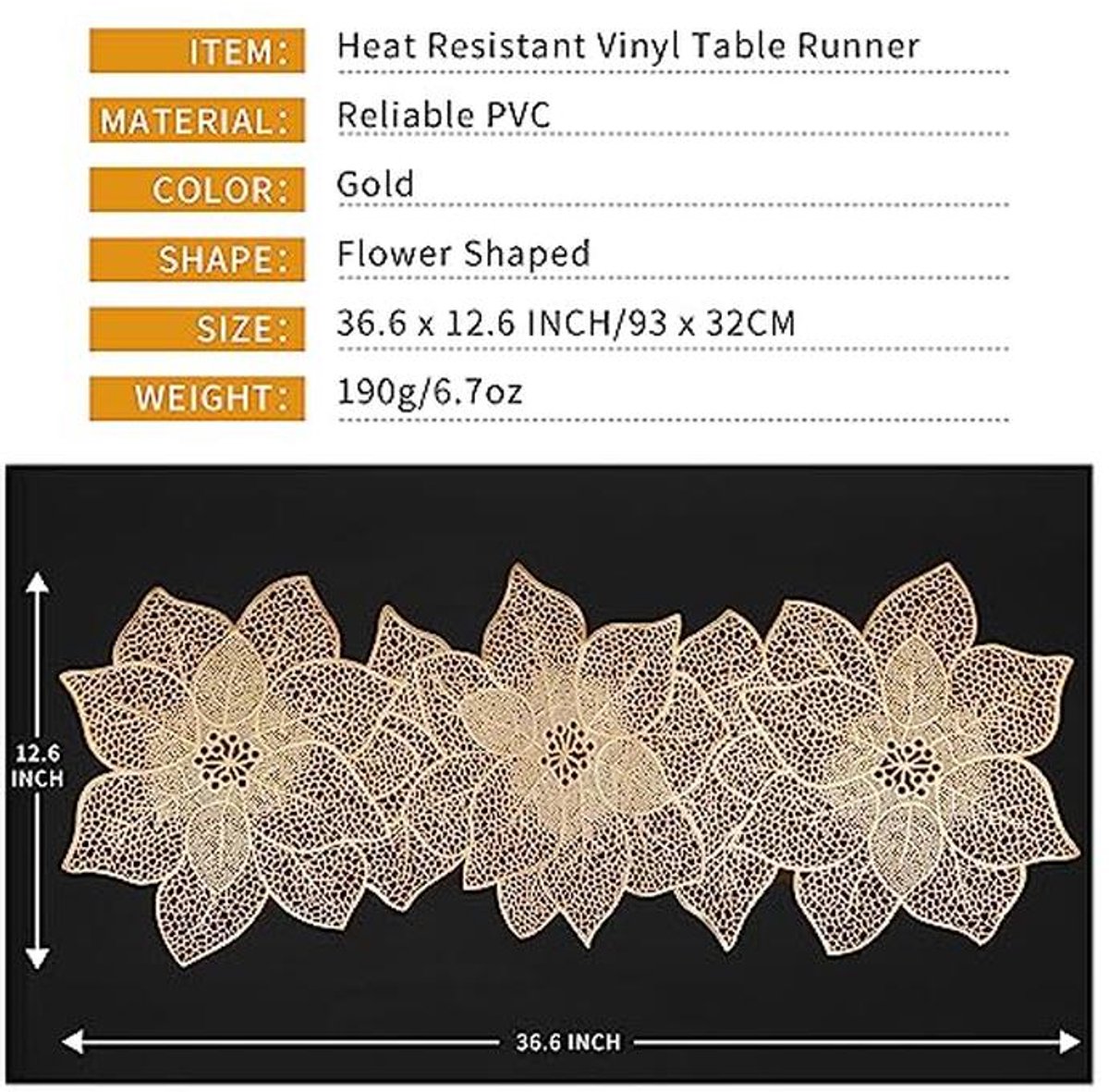 Gouden tafelloper van vinyl - waterdicht en hittebestendig voor bruiloften en feesten