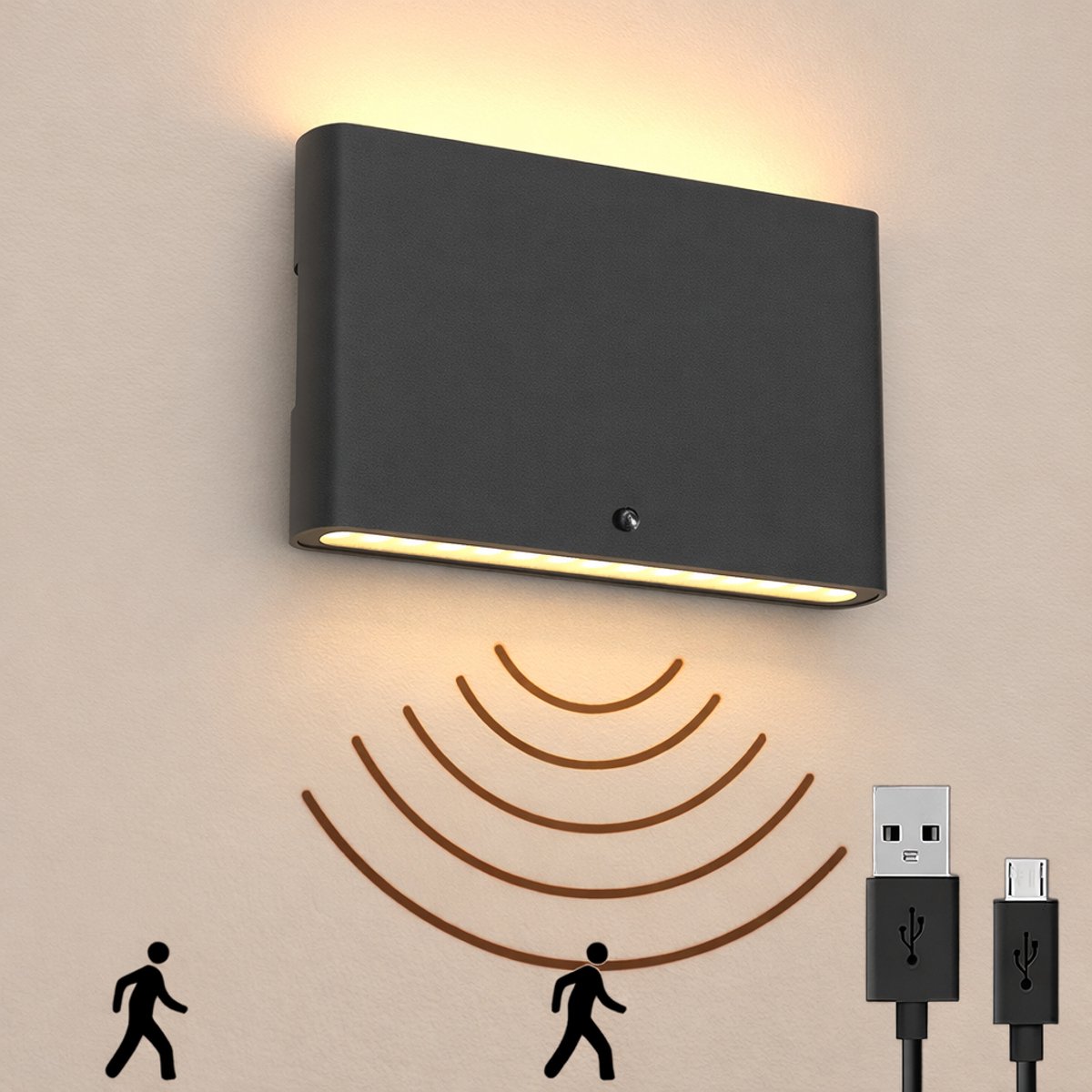Luminize® Oplaadbare Wandlamp op Accu Draadloos - met Bewegingssensor - Aluminium - 2700K - 18x9cm - met Batterijen Indicator