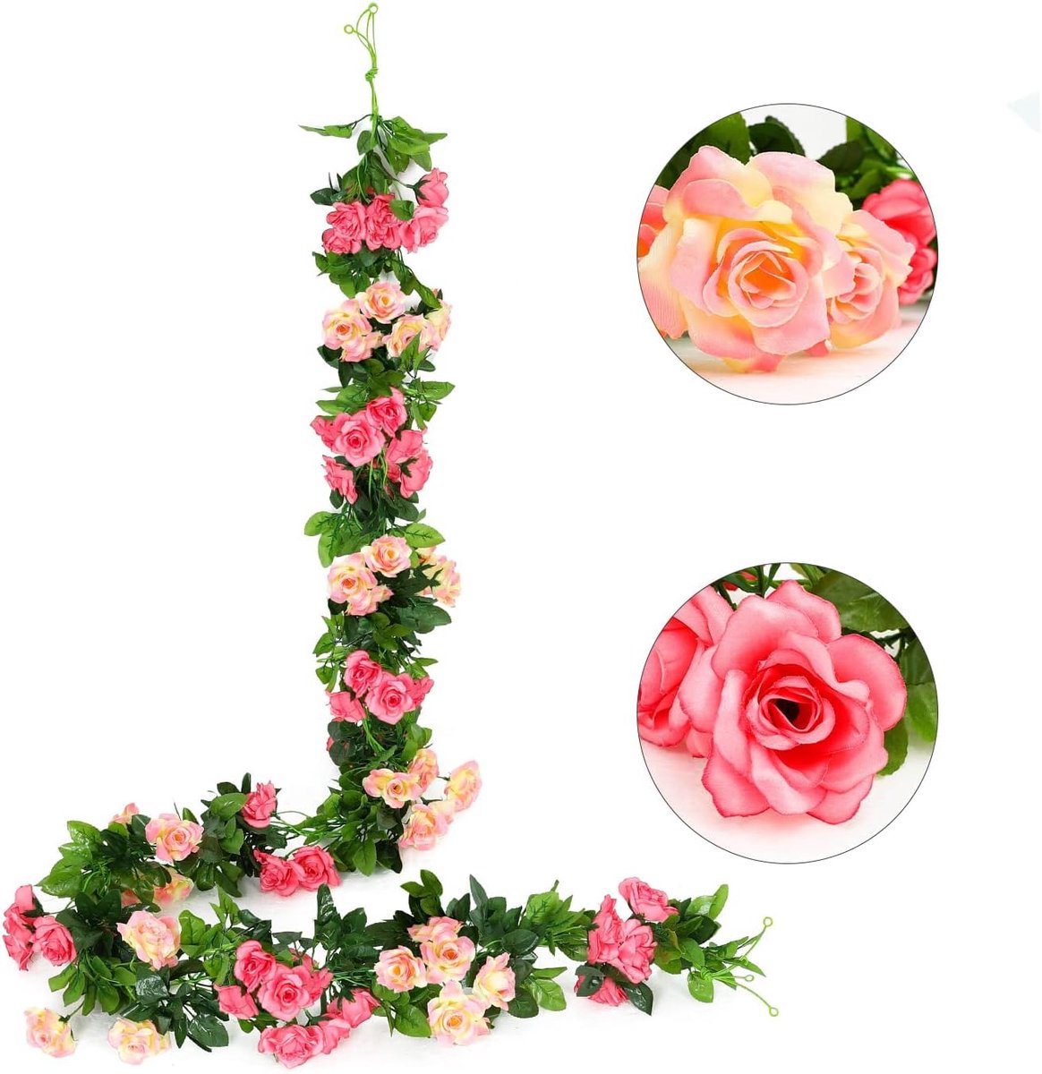 Famanu 3 Kunstmatige Rozen Slingers 23.7FT Zijde Bloem Opknoping Bloemen Slingers Voor Bruiloft Woondecoratie (Fuchsia)