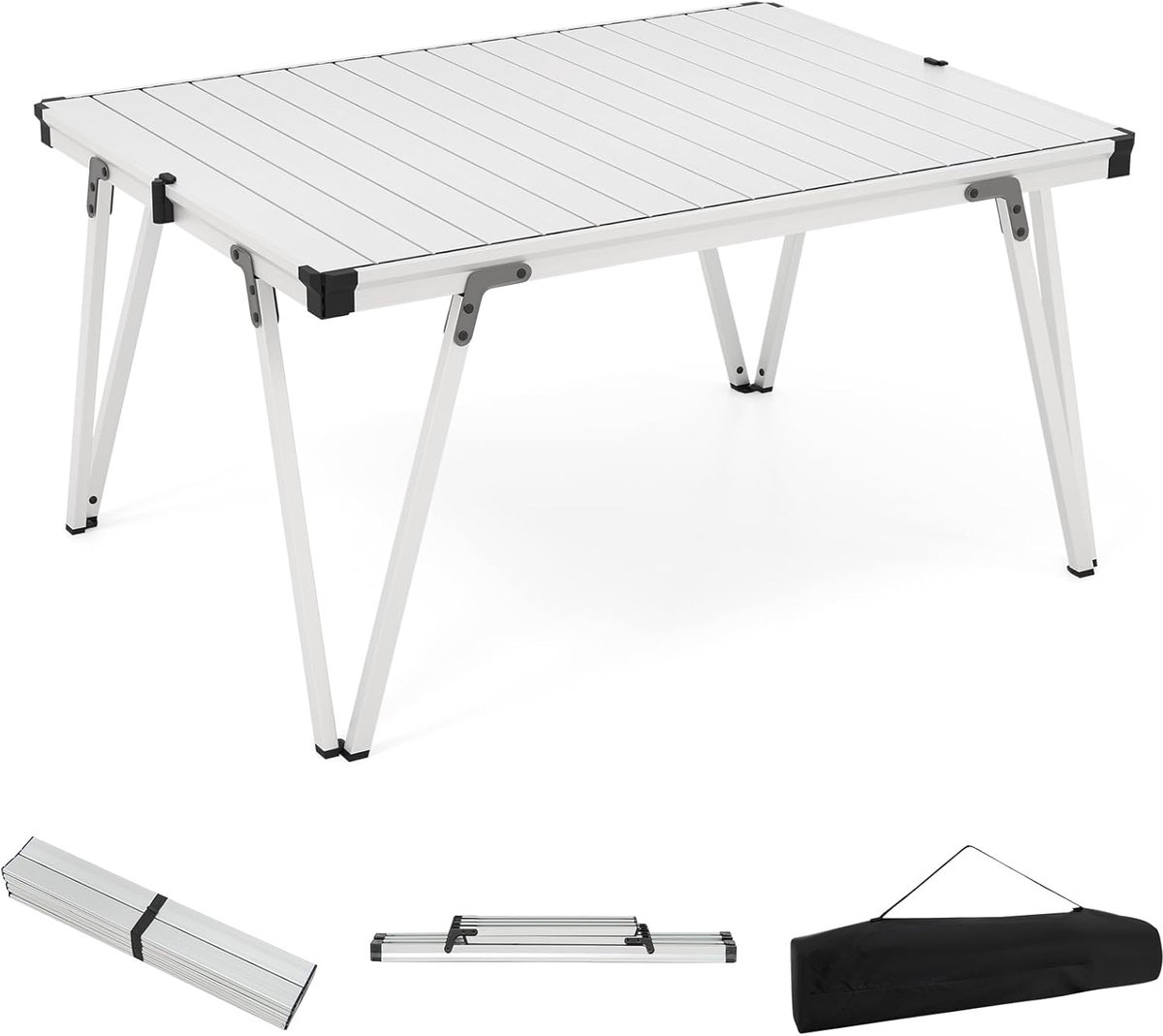 KOMFOTTEU Opvouwbare en draagbare tuintafel met opbergtas, campingtafel met aluminium plaat, outdoortafel voor picknick, feest, BBQ, strand, balkon (zilver)