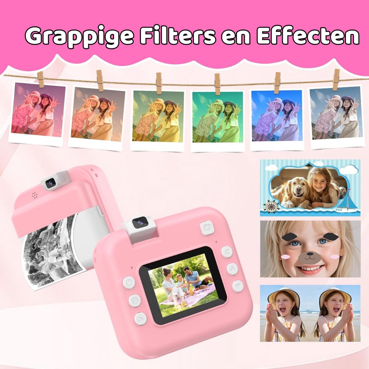 Luumuu® Digitale Kindercamera Met Foto Printer - Fototoestel Voor Kinderen - Kinder Fotocamera Instant Print- Speelgoed Video Camera Kind - Vlogcamera Kids - Sd Kaart 16GB - Roze - Incl. Ebook – foto 7