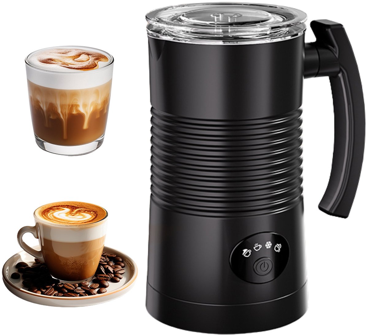 Volledig Automatische Melkopschuimer - Melkopschuimer - 4-traps afstelling - 4-in-1 Multifunctioneel - Maximale Melkopschuimcapaciteit 160 ml - Multi-opschuimer - Latte Art-schuimmachine - 350 ml - Zwart