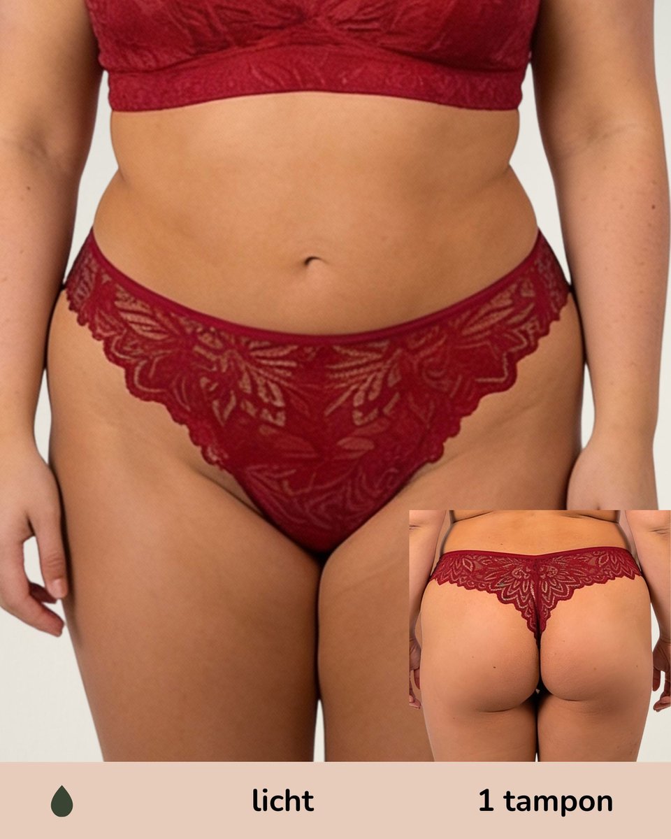 Moodies menstruatie ondergoed - String lace - licht kruisje - maat XL - Rood
