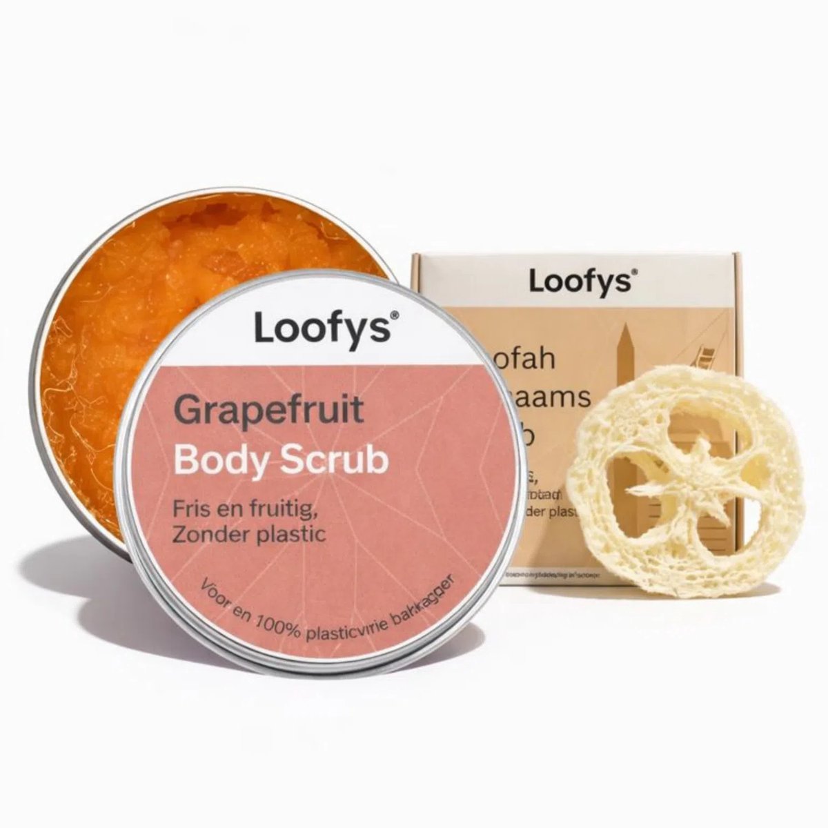 Verwen & Relax Cadeauset - Bodyscrub 150ml + Loofah Scrubspons - Grapefruit