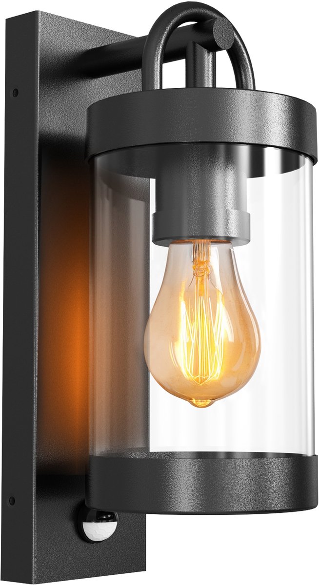 Luminize® Buitenlamp met Bewegingssensor - Wandlamp voor Buiten - Lamp met Instelbare Sensor - E27 Fitting Voordeurlamp - Deurlamp - 220V tot 240V - IP44 Verlichting - 15,8x11,5x29,5 cm - Zwart