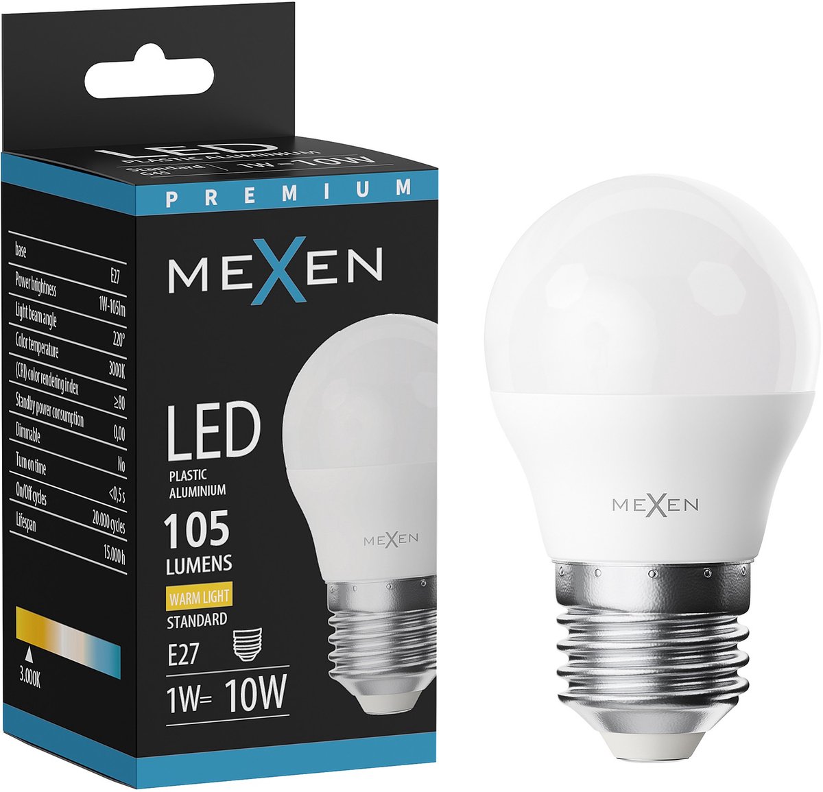 Mexen Nova LED-lamp E27, G45, 1W, Warm - 3000K, 105 lm - L101-E27-0130-01