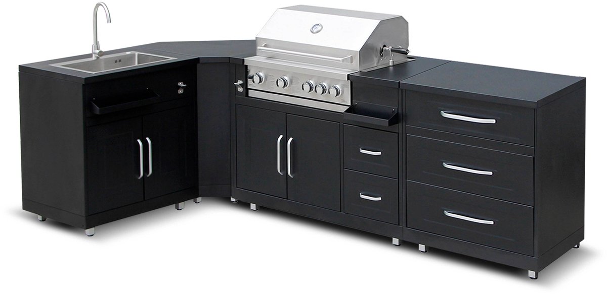 Oviala - 4-delige stalen buitenkeuken met barbecue - Memphis