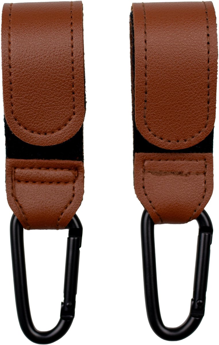 Honeybears – Kinderwagen tassenhaken – Tassenhanger - Leren haakjes voor tassen – Buggy haakjes – Set van 2 - Bruin