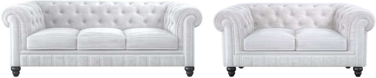 Chesterfield Banken Set - 2 & 3 Zits - Velvet Wit - Fluweel