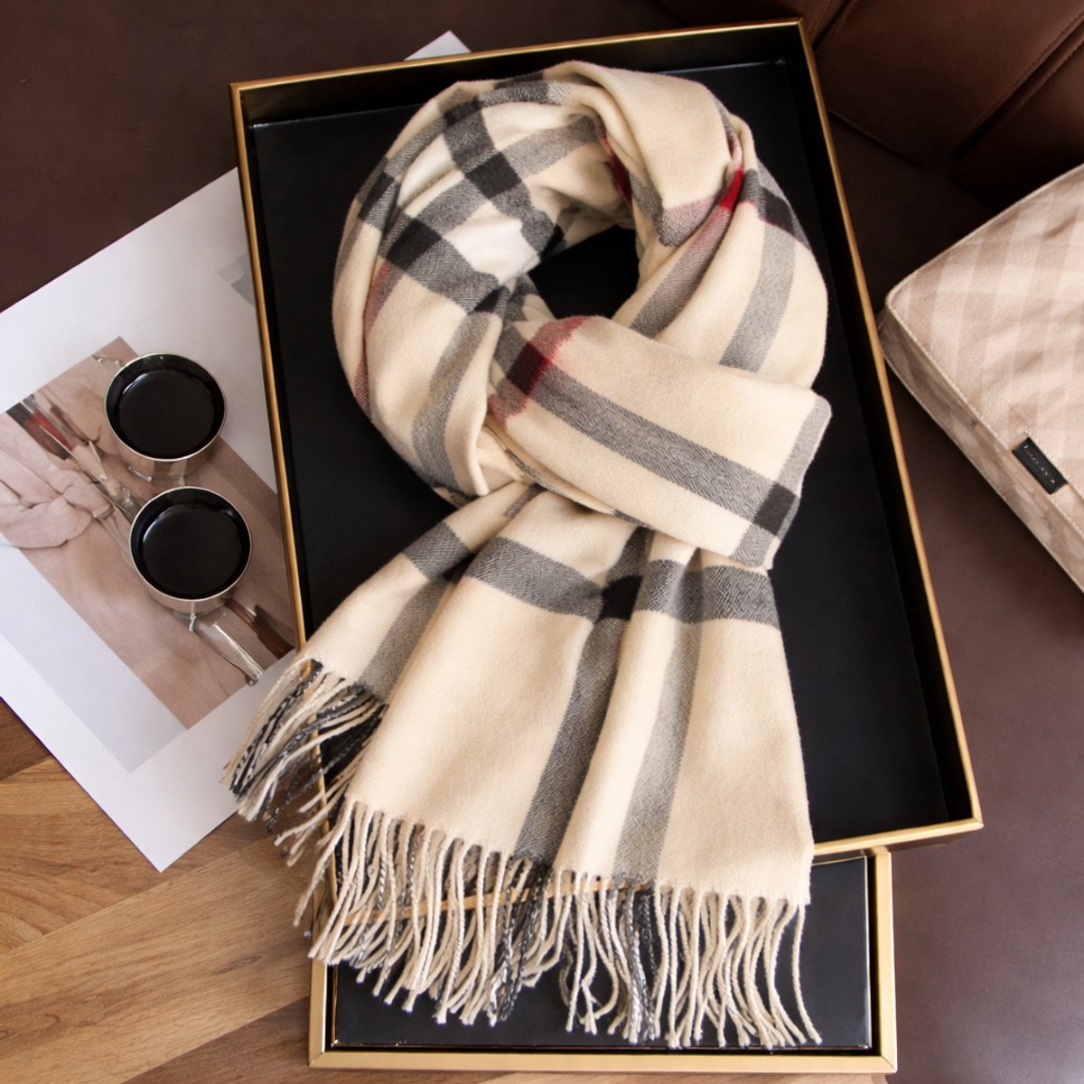 XXL Winter Sjaal Wol 200x70 cm – Dames & Heren – Zachte Warme Sjaal – Grote Omslagdoek – Gebreide Shawl beige