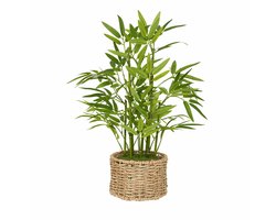 Kunstplant Bamboe – 46 cm Hoog – Onderhoudsvrije Nepplant met Natuurlijke Gevlochten Pot – Decoratieve Kunstplant voor Woonkamer, Balkon, Terras & Kantoor – Groen