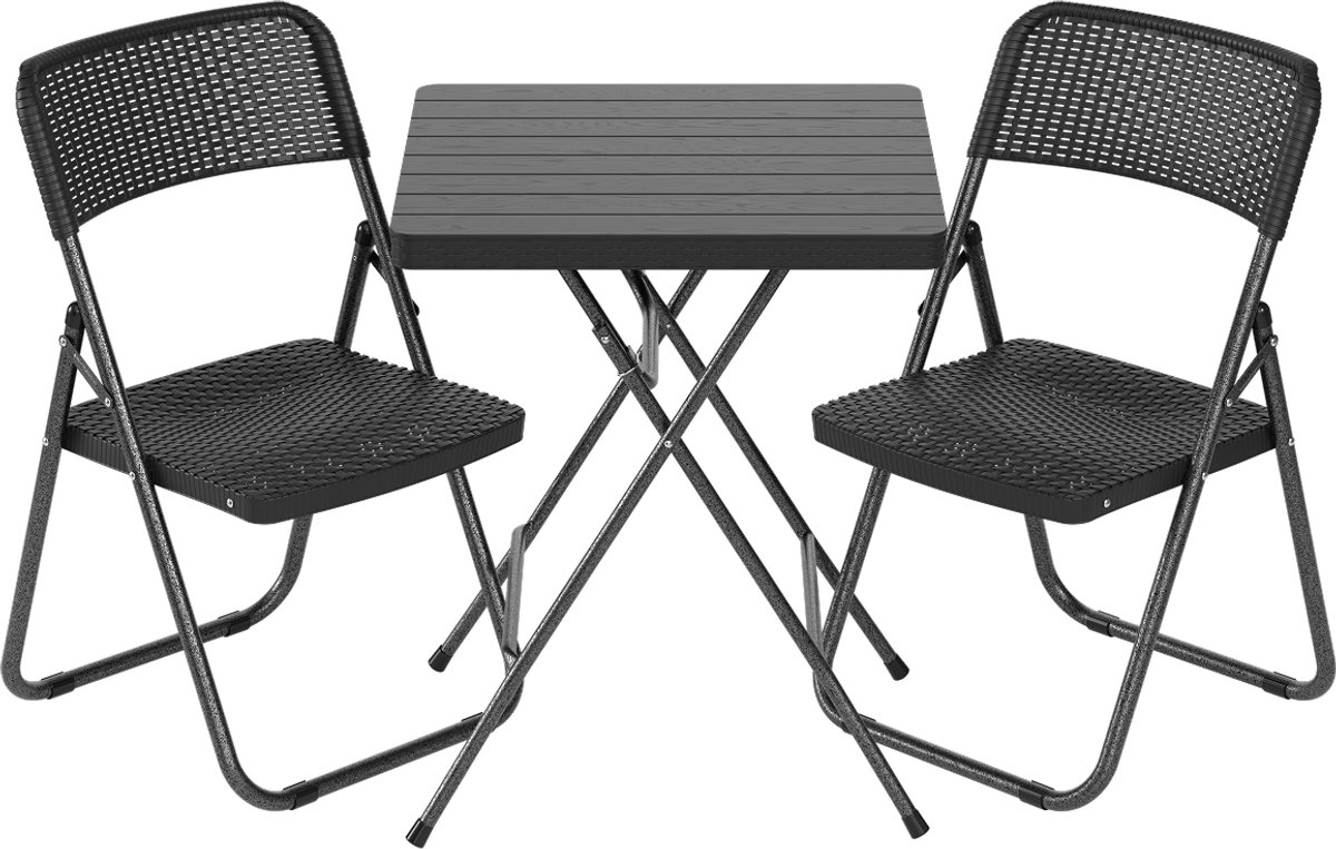 LifeGoods Klapstoelen met Tafel - 3-delig - Inklapbaar - Bistroset - Rattan Look - Tuinset