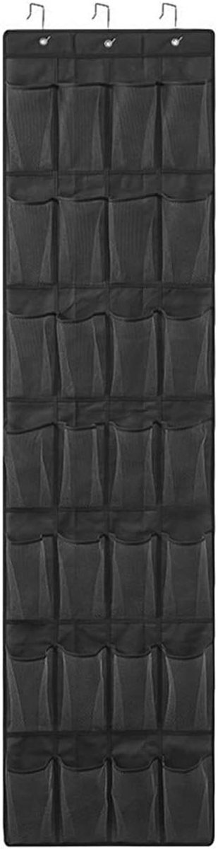 Allecto - Hangende schoenenopberger - Opbergsysteem - Zwart - 28 grote zakken - Mesh - Schoenenrek - Geschikt voor Heren en Dames - Over de deur schoenenorganizer met metalen haken