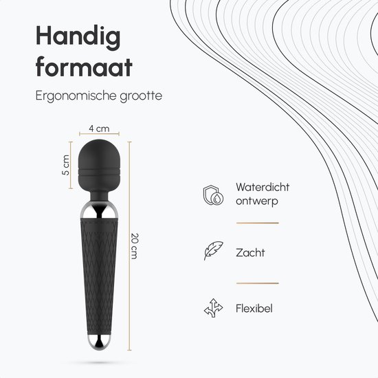 Zwarte wand vibrator, 20cm lang, 5cm breed en 4cm diameter. Waterdicht, zacht en flexibel.