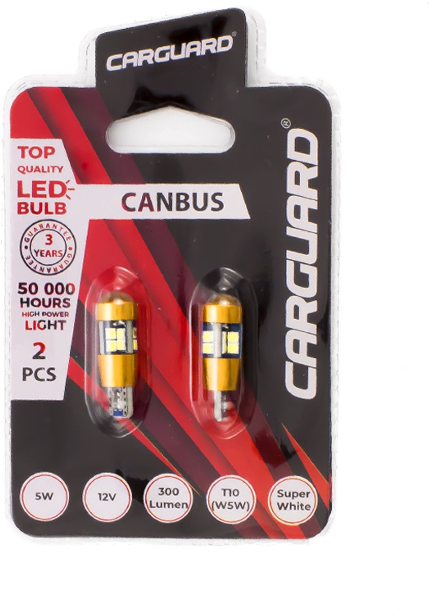 2x LED Autolamp T10 (W5W) Canbus - 300 Lumen 6000K - 17x SMD 5W 12V - Lange Levensduur 50.000u - Set van 2 - Helder Wit Licht [50777]